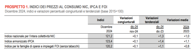 PREZZI AL CONSUMO DICEMBRE 2024 ISTAT intelligence overview